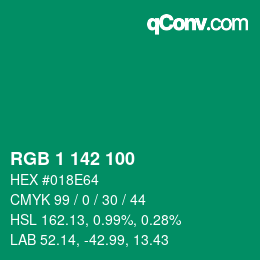 颜色代码: RGB 1 142 100 | qconv.com