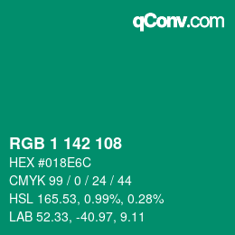 颜色代码: RGB 1 142 108 | qconv.com