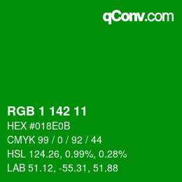 颜色代码: RGB 1 142 11 | qconv.com