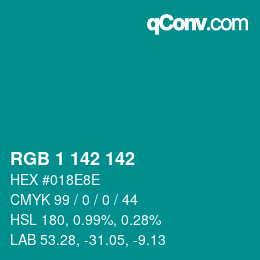 颜色代码: RGB 1 142 142 | qconv.com