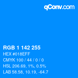 Color code: RGB 1 142 255 | qconv.com