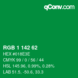 颜色代码: RGB 1 142 62 | qconv.com