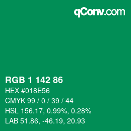 Color code: RGB 1 142 86 | qconv.com