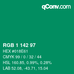 Color code: RGB 1 142 97 | qconv.com
