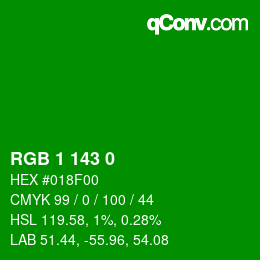 Color code: RGB 1 143 0 | qconv.com