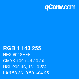 Color code: RGB 1 143 255 | qconv.com