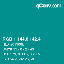 カラーコード: RGB 1 144.8 142.4 | qconv.com