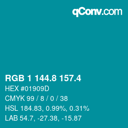 カラーコード: RGB 1 144.8 157.4 | qconv.com