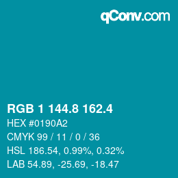 カラーコード: RGB 1 144.8 162.4 | qconv.com