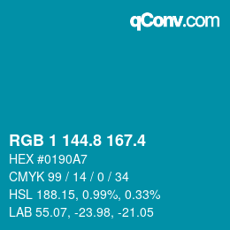 カラーコード: RGB 1 144.8 167.4 | qconv.com