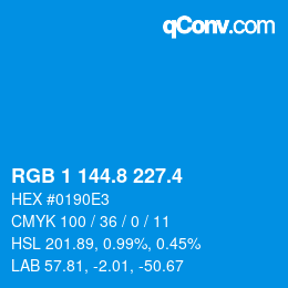 カラーコード: RGB 1 144.8 227.4 | qconv.com