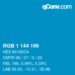 Color code: RGB 1 144 196 | qconv.com