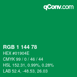 Color code: RGB 1 144 78 | qconv.com