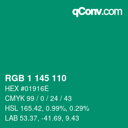 Color code: RGB 1 145 110 | qconv.com