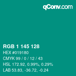 カラーコード: RGB 1 145 128 | qconv.com