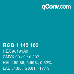 Color code: RGB 1 145 160 | qconv.com