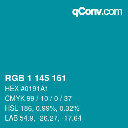 Color code: RGB 1 145 161 | qconv.com