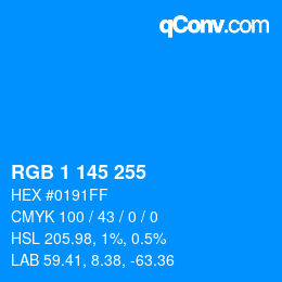 颜色代码: RGB 1 145 255 | qconv.com