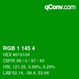 カラーコード: RGB 1 145 4 | qconv.com