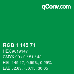 Color code: RGB 1 145 71 | qconv.com