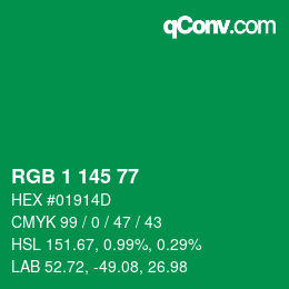 Color code: RGB 1 145 77 | qconv.com