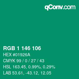 Color code: RGB 1 146 106 | qconv.com