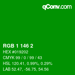 Color code: RGB 1 146 2 | qconv.com