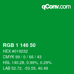 カラーコード: RGB 1 146 50 | qconv.com