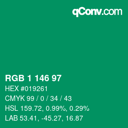 Color code: RGB 1 146 97 | qconv.com