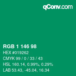 Color code: RGB 1 146 98 | qconv.com
