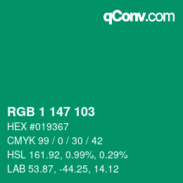 颜色代码: RGB 1 147 103 | qconv.com