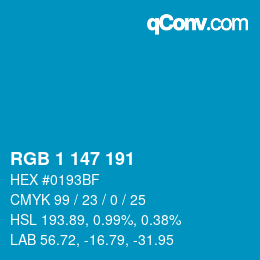Color code: RGB 1 147 191 | qconv.com