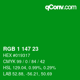 颜色代码: RGB 1 147 23 | qconv.com