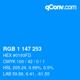 カラーコード: RGB 1 147 253 | qconv.com