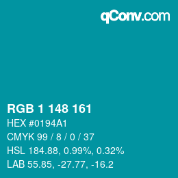 カラーコード: RGB 1 148 161 | qconv.com