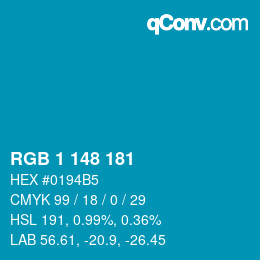 カラーコード: RGB 1 148 181 | qconv.com