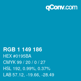 Color code: RGB 1 149 186 | qconv.com