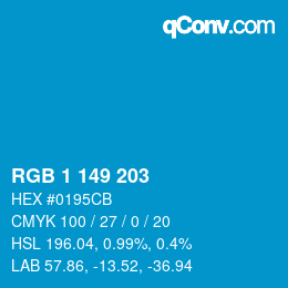 Color code: RGB 1 149 203 | qconv.com