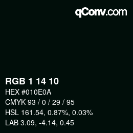 カラーコード: RGB 1 14 10 | qconv.com