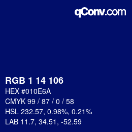 カラーコード: RGB 1 14 106 | qconv.com
