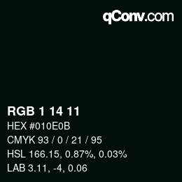 カラーコード: RGB 1 14 11 | qconv.com