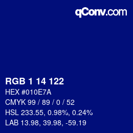 Color code: RGB 1 14 122 | qconv.com