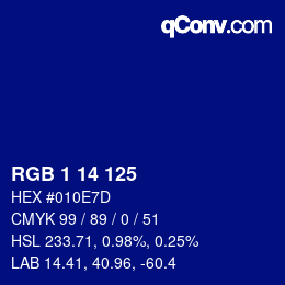 Color code: RGB 1 14 125 | qconv.com