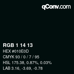 Color code: RGB 1 14 13 | qconv.com