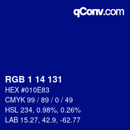 カラーコード: RGB 1 14 131 | qconv.com