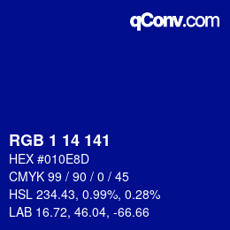 Color code: RGB 1 14 141 | qconv.com