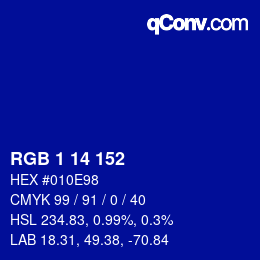 Color code: RGB 1 14 152 | qconv.com