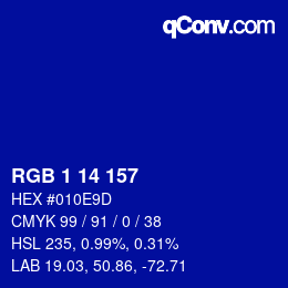 カラーコード: RGB 1 14 157 | qconv.com
