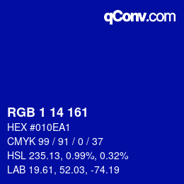 カラーコード: RGB 1 14 161 | qconv.com