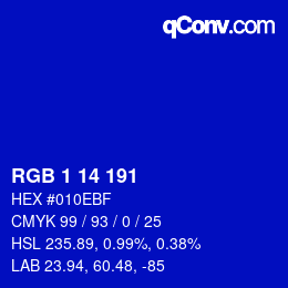 Color code: RGB 1 14 191 | qconv.com